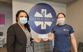 Dr. Yasmin Majeed Chair of Board of Trustees CGC was delivered a cheque of Can $ $ 10000.00 to Global.Medics at their Toronto location in Etobicoke.